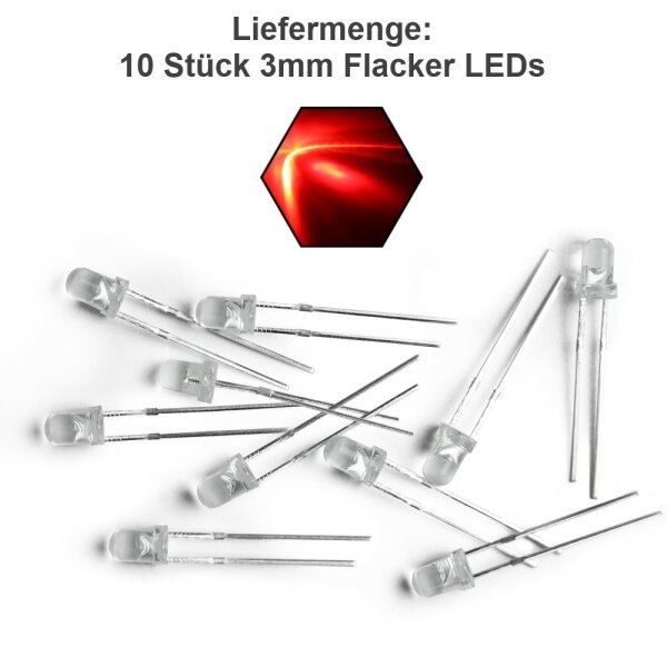 Flacker LED 3mm 5mm Flackerlicht Kerze Lagerfeuer Feuer Flamme LEDs 10 Stück 3mm rot