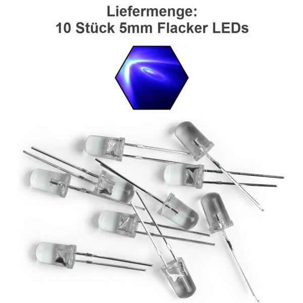 Flacker LED 3mm 5mm Flackerlicht Kerze Lagerfeuer Feuer Flamme LEDs 10 Stück 5mm blau