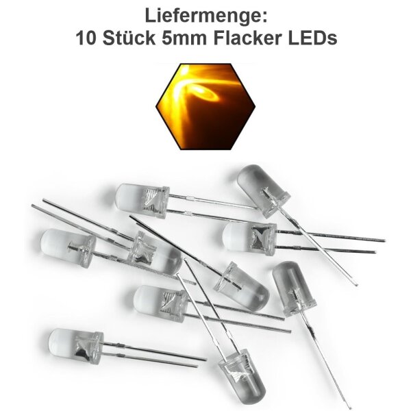Flacker LED 3mm 5mm Flackerlicht Kerze Lagerfeuer Feuer Flamme LEDs 10 Stück 5mm gelb