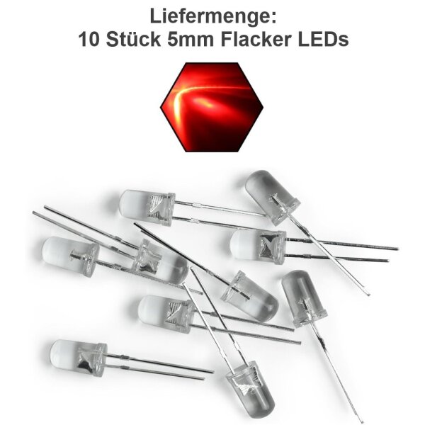 Flacker LED 3mm 5mm Flackerlicht Kerze Lagerfeuer Feuer Flamme LEDs 10 Stück 5mm rot