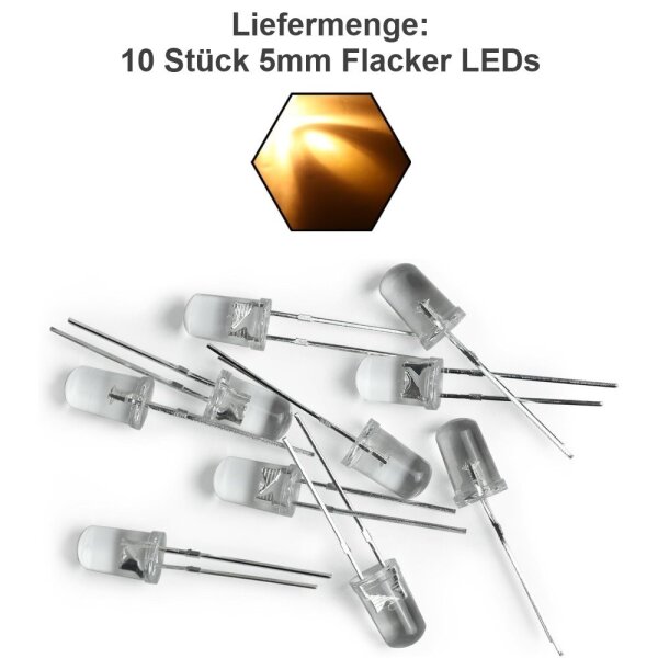 Flacker LED 3mm 5mm Flackerlicht Kerze Lagerfeuer Feuer Flamme LEDs 10 Stück 5mm warmweiß
