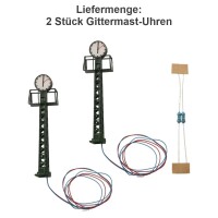 Bahnhofsuhr Uhr Gittermast TT N 6cm 2 Stück mit LED Beleuchtung Bahnsteig S425
