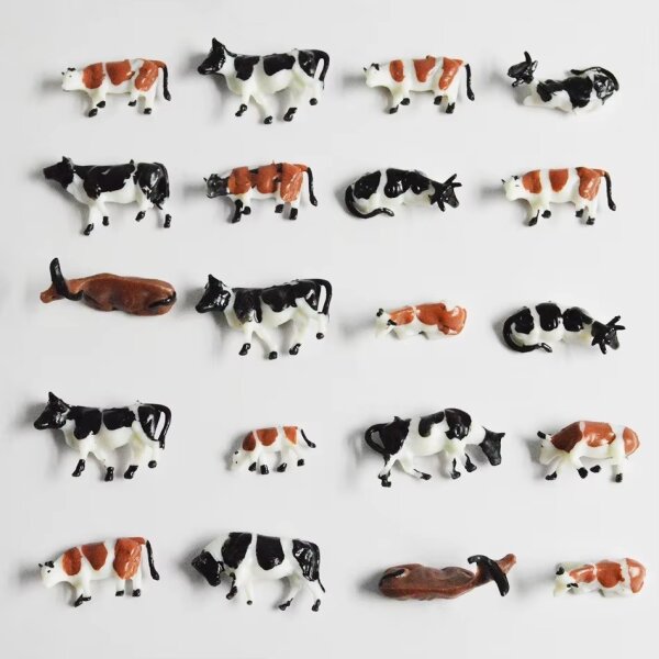 H0 Tiere Kühe 20 Stück schwarz / weiß + braun / weiß Bauernhof Weide Figuren F13