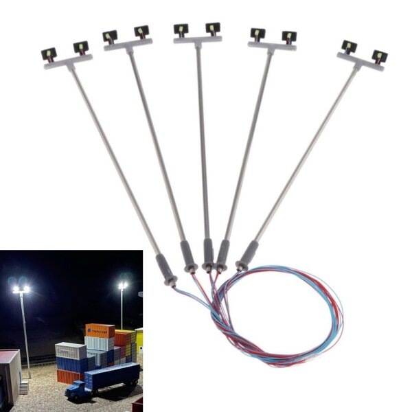 LED Flutlichtstrahler Flutlicht H0 Lampen Leuchten 2 Strahler Mast 5 Stück S175