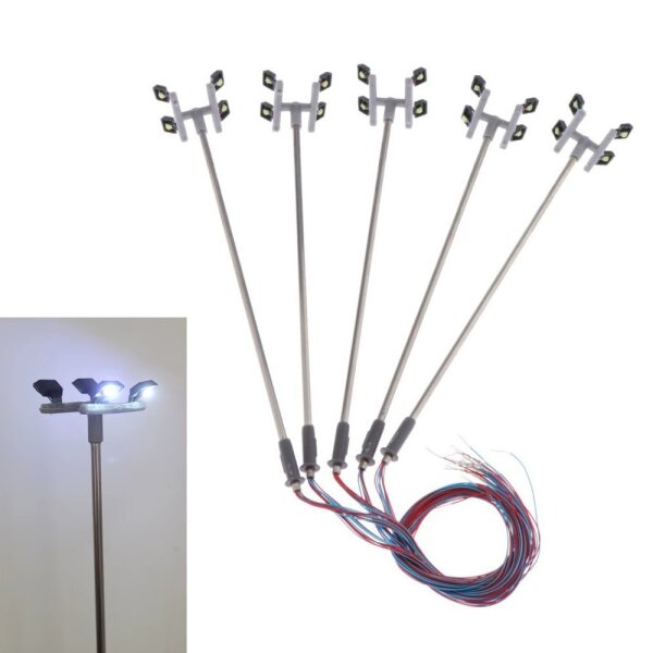 LED Flutlichtstrahler Flutlicht H0 Lampen Leuchten 4 Strahler Mast 5 Stück S219