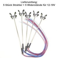 LED Flutlichtstrahler Flutlicht H0 Lampen Leuchten 4 Strahler Mast 5 Stück S219