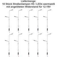 LED Straßenlampen H0 11cm TT 8cm N 5,5cm Laternen Leuchten Modellbahn 10 Stück