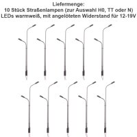 LED Straßenlampen H0 11cm TT 8cm N 5,5cm Laternen Leuchten Modellbahn 10 Stück