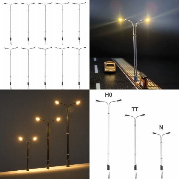 LED Straßenlampen H0 11cm TT 8cm N 5,5cm Laternen Leuchten Modellbahn 10 Stück