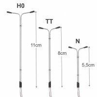 LED Straßenlampen H0 11cm TT 8cm N 5,5cm Laternen Leuchten Modellbahn 10 Stück
