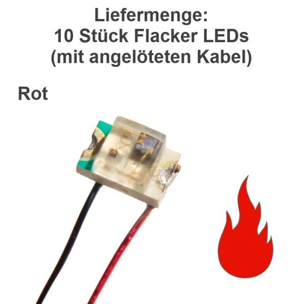 Flacker LED 0805 SMD flackernd Flackerlicht Kerze Lagerfeuer Feuer LEDs 10 Stück rot mit Kabel 10 Stück