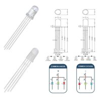 RGB LED 5mm 4-Pin Kurzkopf Strohhut LEDs klar diffus...