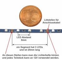 Mini LED Lichterkette 2,5mm schmal 50cm 60 LEDs Modellbahn Kirmes Markt Disco RC