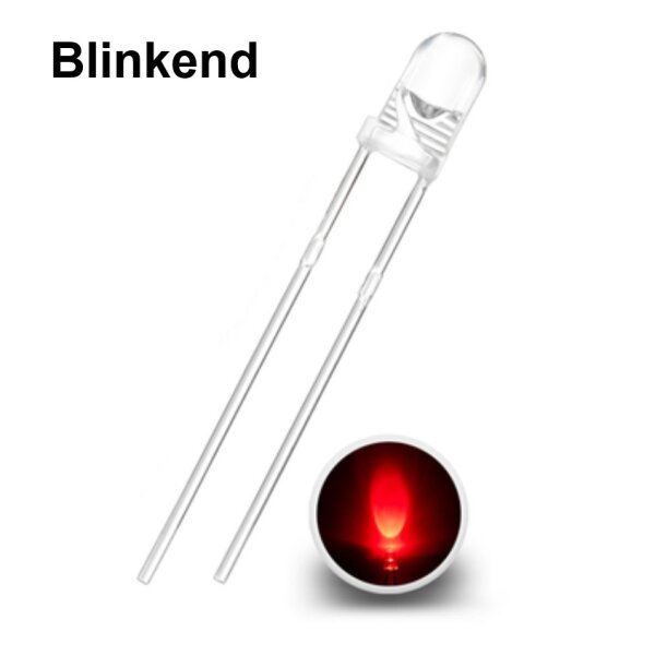 Blink LED 3mm rot 0,5Hz blinkend Blinklicht Blinksteuerung LEDs 10 Stück S851