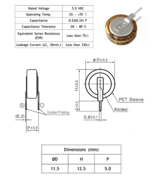 Superkondensator Goldcap Kondensatoren 0,1/0,2/0,33/0,47/1/1,5F 5,5V Kondensator Superkondensator Goldcap Kondensatoren 0,1/0,2/0,33/0,47/1/1,5F 5,5V Kondensator