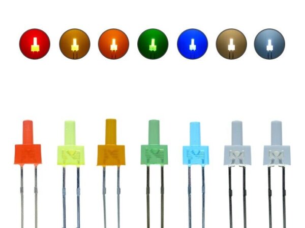 LED 2mm Tower diffus und klar LEDs langer Kopf 7 Farben, Menge und Set AUSWAHL Set 70 Stück alle 7 Farben diffus