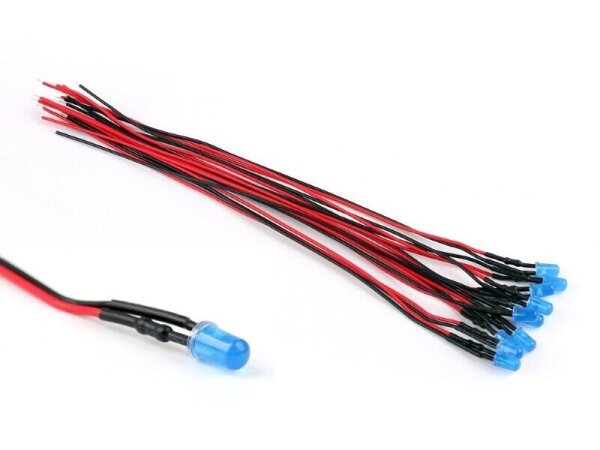 LED 5mm diffus und klar mit Kabel Litze für 12-19V LEDs 7 Farben zur AUSWAHL 10 Stück blau diffus