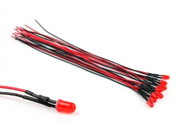 LED 5mm diffus und klar mit Kabel Litze für 12-19V LEDs 7 Farben zur AUSWAHL 10 Stück rot diffus