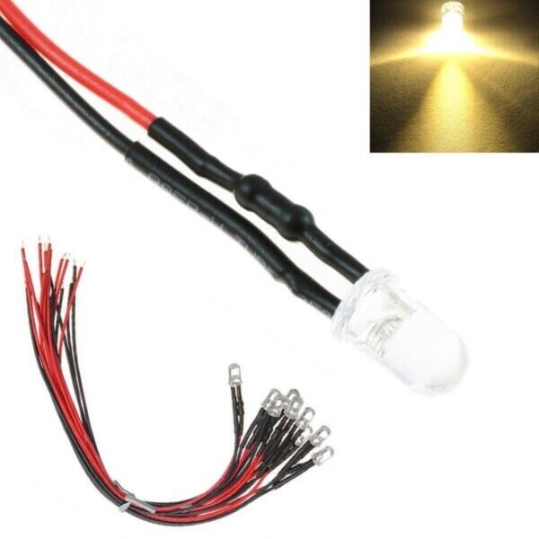 LED 5mm diffus und klar mit Kabel Litze für 12-19V LEDs 7 Farben zur AUSWAHL 10 Stück warmweiß klar