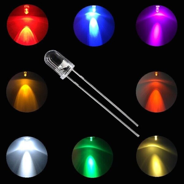 LED 5mm klar LEDs 10, 20, 50 oder 100 Stück oder Set 8 Farben zur AUSWAHL Set alle Farben Sortiment 80 Stück alle Farben