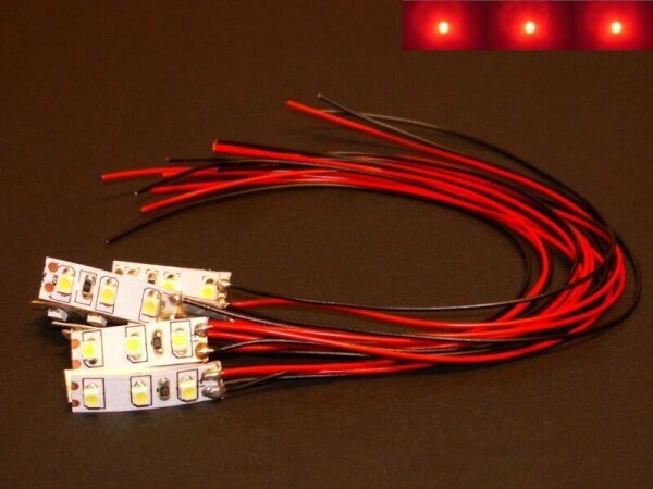 Mini LED Beleuchtung rot mit Kabel 8-16V H0 TT N Kirmes RC Auto 10 Stück S943