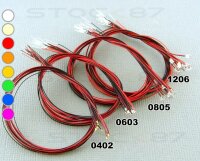 SMD LED 0402 0603 0805 1206 mit Kabel angelötet Ø 0,3mm Microkabel LEDs 10 Stück