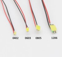 SMD LED 0402 0603 0805 1206 mit Kabel angelötet Ø 0,3mm Microkabel LEDs 10 Stück