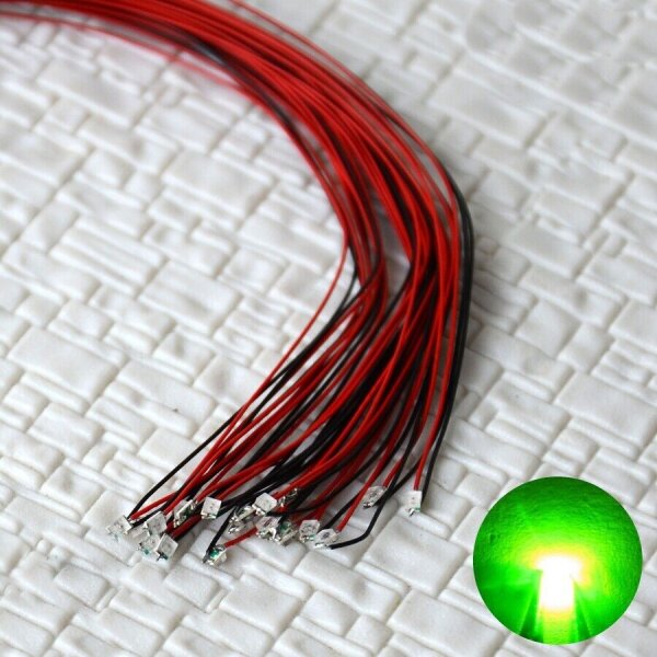 SMD LED 0402 0603 0805 1206 mit Microlitze Litze Kabel LEDs Farben AUSWAHL 10 Stück 0805 grün / grünlich