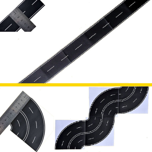 Straßenfolie Straße N + TT Asphalt schwarz 50cm gerade + 8x Kurve selbstklebend