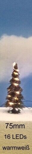 Weihnachtsbaum LED Lichterkette bunt beleuchtet Tanne Schnee 65 bis 135mm H0 TT 75mm ww LEDs grüne Tanne