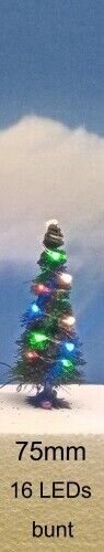 Weihnachtsbaum LED Lichterkette bunt beleuchtet Tanne Schnee 65 bis 135mm H0 TT 75mm bunte LEDs grüne Tanne