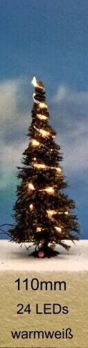 Weihnachtsbaum LED Lichterkette bunt beleuchtet Tanne Schnee 65 bis 135mm H0 TT 110mm ww LEDs grüne Tanne