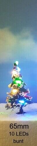 Weihnachtsbaum LED Lichterkette bunt beleuchtet Tanne Schnee 65 bis 135mm H0 TT 65mm bunte LEDs Schneetanne