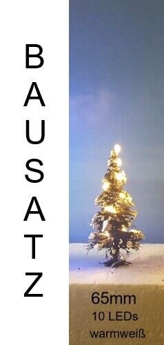 Weihnachtsbaum LED Lichterkette bunt beleuchtet Tanne Schnee 65 bis 135mm H0 TT 65mm ww LEDs Schneetanne Bausatz