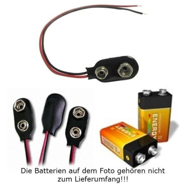 9V Batterie Clip I-Form mit Kabel zu Blockbatterie Batterieclips 10 Stück S501