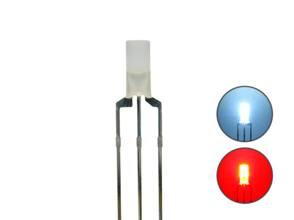 Duo LED 3mm Zylinder Bi-color LEDs 3pin digital Lichtwechsel Loks FARBAUSWAHL 10 Stück kaltweiß / rot diffus
