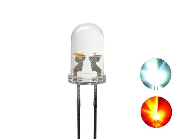 Duo LED 5mm Bi-color LEDs 2pin Lichtwechsel Beleuchtung Loks Wendezug FARBWAHL 10 Stück kaltweiß / rot klar