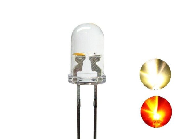 Duo LED 5mm Bi-color LEDs 2pin Lichtwechsel Beleuchtung Loks Wendezug FARBWAHL 10 Stück warmweiß / rot klar