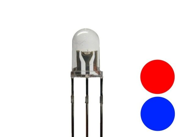 DUO LED 5mm Bi-Color rot / blau 3-Pin gemeinsame Kathode Minus 10 Stück S283