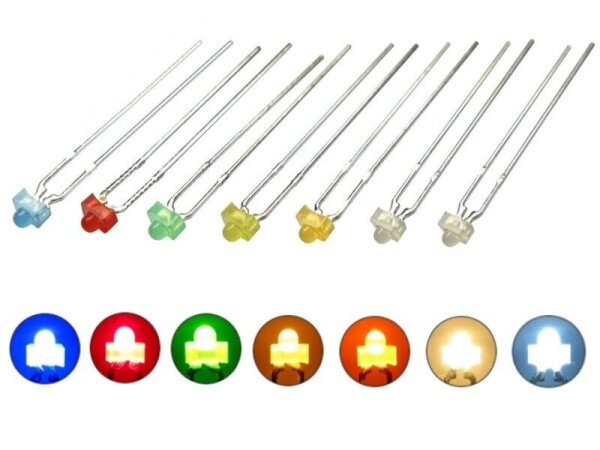 LED 1,8mm diffus und klar mini Miniatur LEDs 7 Farben, Menge und Set zur AUSWAHL Set 70 Stück alle 7 Farben diffus
