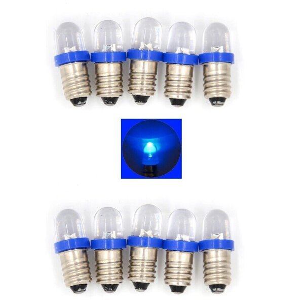 LED 10mm Sockel E10 9V 12V 14V 16V 19V LEDs mit Gewinde für Fassung E10 AUSWAHL Blau 9V-14V