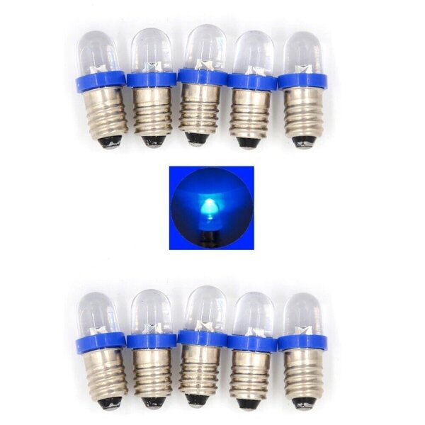 LED 10mm Sockel E10 9V 12V 14V 16V 19V LEDs mit Gewinde für Fassung E10 AUSWAHL Blau 14V-19V