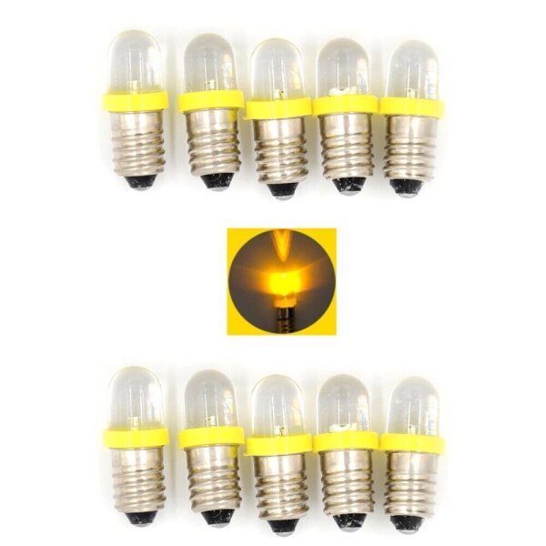 LED 10mm Sockel E10 9V 12V 14V 16V 19V LEDs mit Gewinde für Fassung E10 AUSWAHL Gelb 14V-19V
