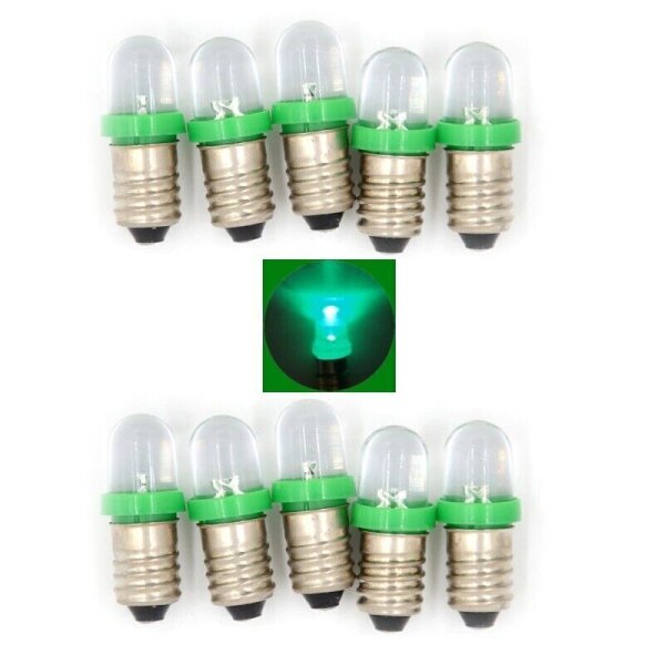 LED 10mm Sockel E10 9V 12V 14V 16V 19V LEDs mit Gewinde für Fassung E10 AUSWAHL Grün 9V-14V