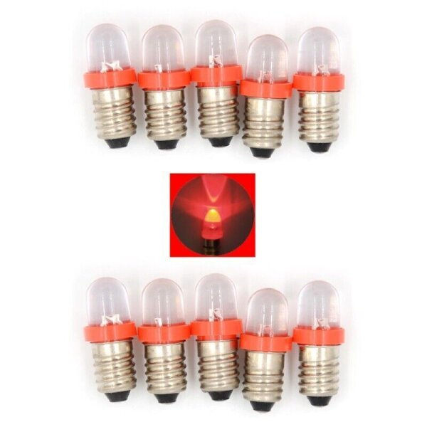 LED 10mm Sockel E10 9V 12V 14V 16V 19V LEDs mit Gewinde für Fassung E10 AUSWAHL Rot 9V-14V