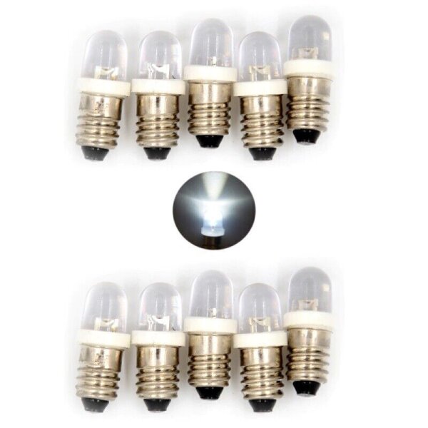 LED 10mm Sockel E10 9V 12V 14V 16V 19V LEDs mit Gewinde für Fassung E10 AUSWAHL Weiß 9V-14V