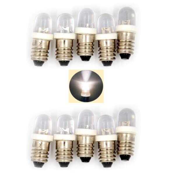 LED 10mm Sockel E10 9V 12V 14V 16V 19V LEDs mit Gewinde für Fassung E10 AUSWAHL Warmweiß 14V-19V