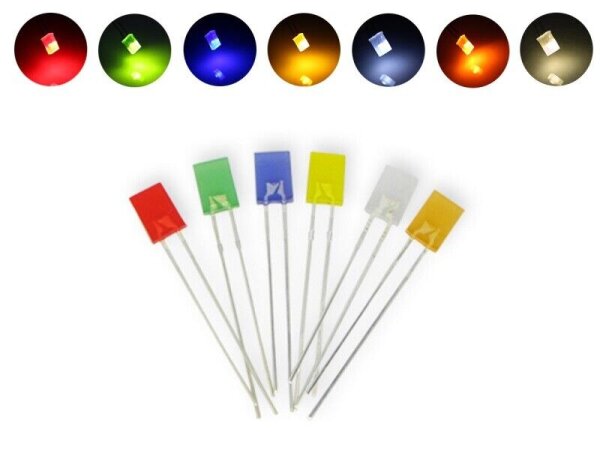 LED 2x5mm rechteckig flach diffus 2x5x7mm LEDs 10 20 50 100 Stück Set Auswahl Set 70 Stück alle Farben Set alle Farben