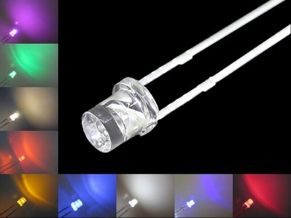 LED 3mm Zylinder klar Flachkopf LEDs zylindrisch flach Flat 10 20 50 100 Stück Sortiment 90 Stück alle Farben Set alle Farben