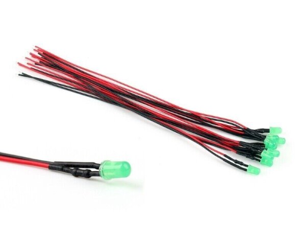 LED 5mm diffus mit Kabel Litze für 9V - 12V LEDs 7 Farben zur AUSWAHL Grün